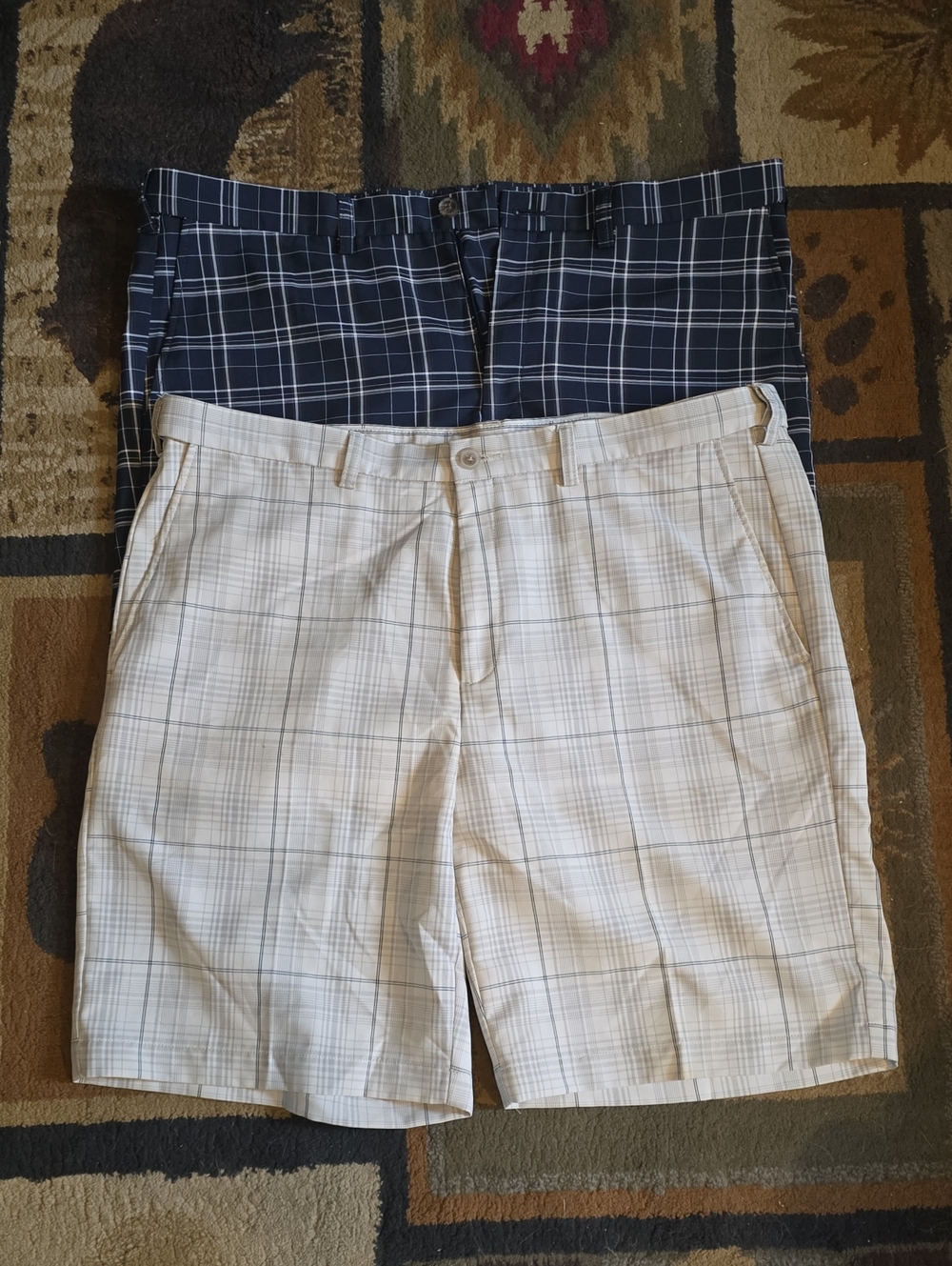 Men's Plaid Golf Shorts - Navy and White